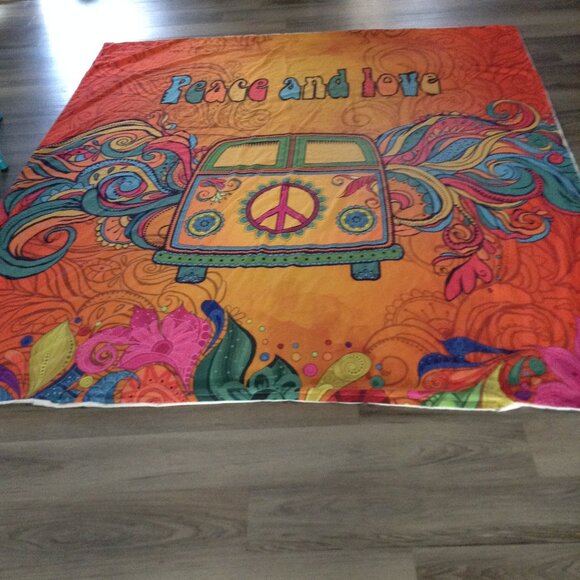 Duvet Cover, Peace & Love; Hippie Vibes, 75"x86", Peace sign, VW Van; Road Trip - Picture 1 of 3